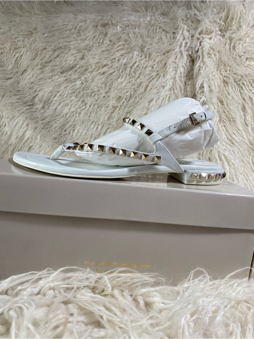 NWT Marc Fisher Studded Ivory Sandals, Size 9.5